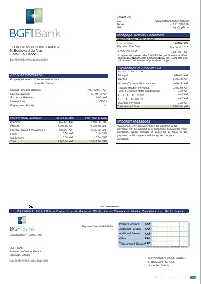 Download Gabon BGFI bank mortgage statement scr Photoshop template